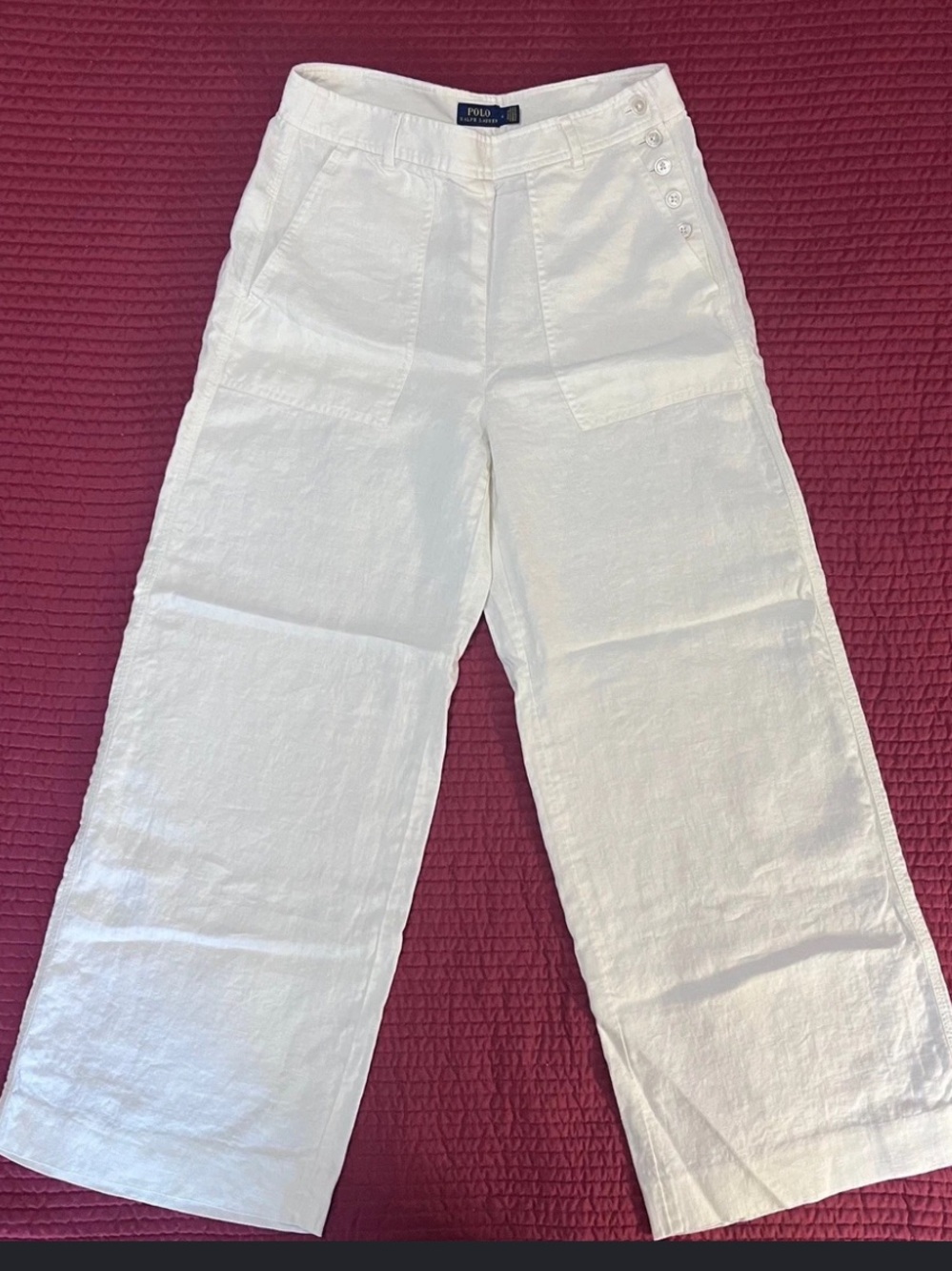 Ralph Lauren Cream Pleated Wide-Leg Chinos
